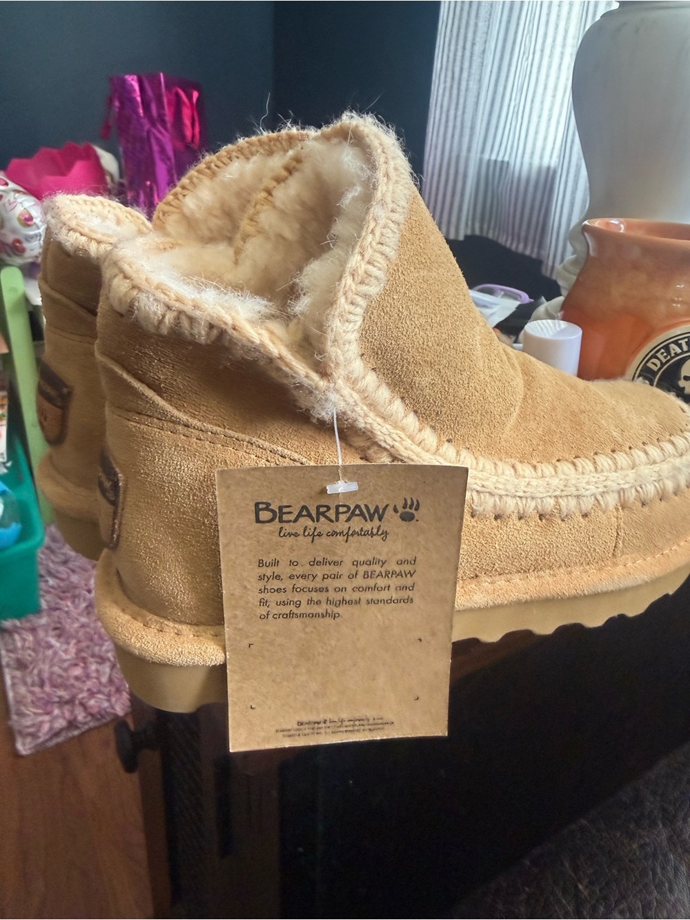 BearPaw Tan Suede Faux-Shearling Winter Slip-On Boots